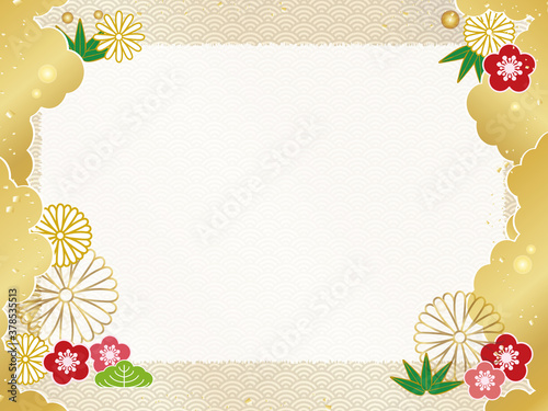 和の背景　素材　和柄　金色　伝統文様　日本　正月 03
Beautiful Traditional Japanese background material Botanicals, Flower and Cloud