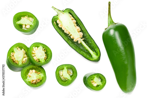 Фотография sliced jalapeno peppers isolated on white background