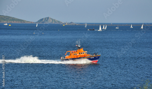 Lifeboat crossing Plymouth Sound, Devon