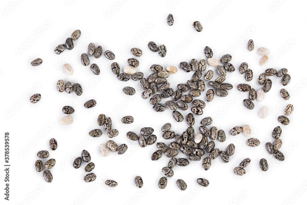 Chia seeds isolated on white background with clipping path and full depth of field. Top view. Flat lay. Chia seeds isolated on white background with clipping path and full depth of field. Top view. Flat lay.