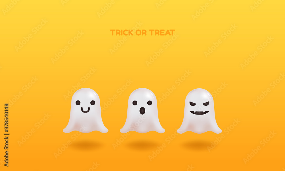 Kawaii 3d ghost with various expression. Halloween celebration background wallpaper. Cute character vector.