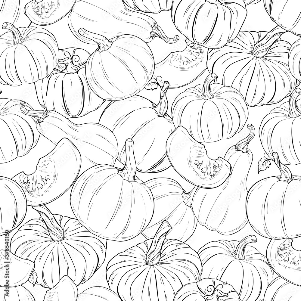 seamless pattern with line art pumpkins seamless pattern with line art pumpkins