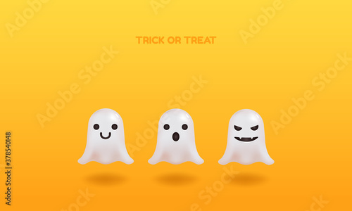 Kawaii 3d ghost with various expression. Halloween celebration background wallpaper. Cute character vector.