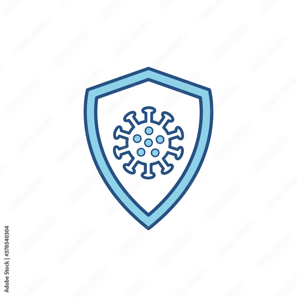 Immune flu germ line blue icon. Virus protection symbol vector isolated on white. Shield linear illustration. Antibacterial protection concept. Immune flu germ line blue icon. Virus protection symbol vector isolated on white. Shield linear illustration. Antibacterial protection concept.