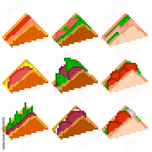 Принти на полотні A set of nine food items consisting of pixels