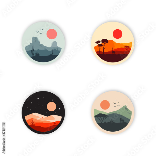 Set of outdoor logo collection with animals. Vector illustration.