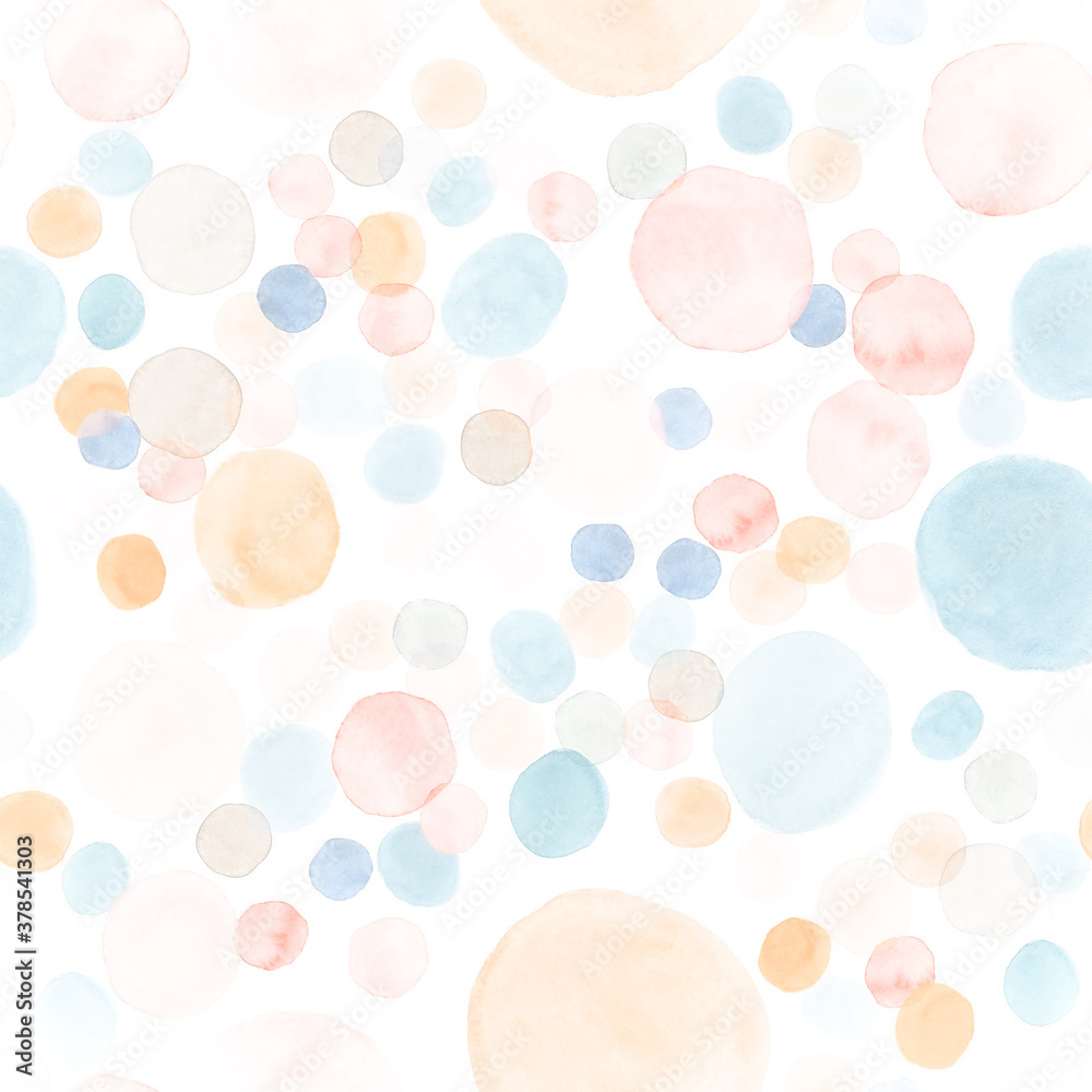 Seamless Circle Textile. White Watercolour Dots 