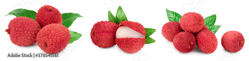 lychee fruit isolated on white background with clipping path and full depth of field. Set or collection