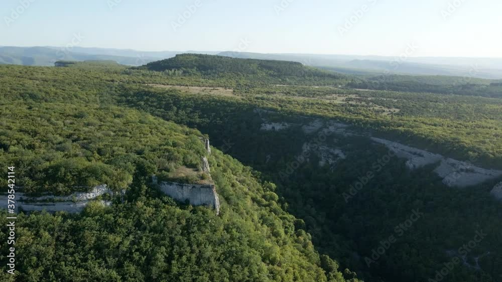 canyon with forest on a mountain in Bakhchisarai in the Crimea flying on a drone canyon with forest on a mountain in Bakhchisarai in the Crimea flying on a drone