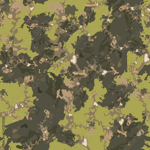 Forest camouflage of various shades of green, brown and white colors