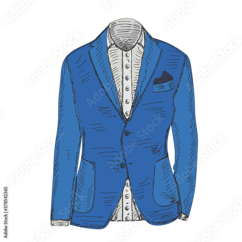 vector, isolated, blue hand drawn men's jacket