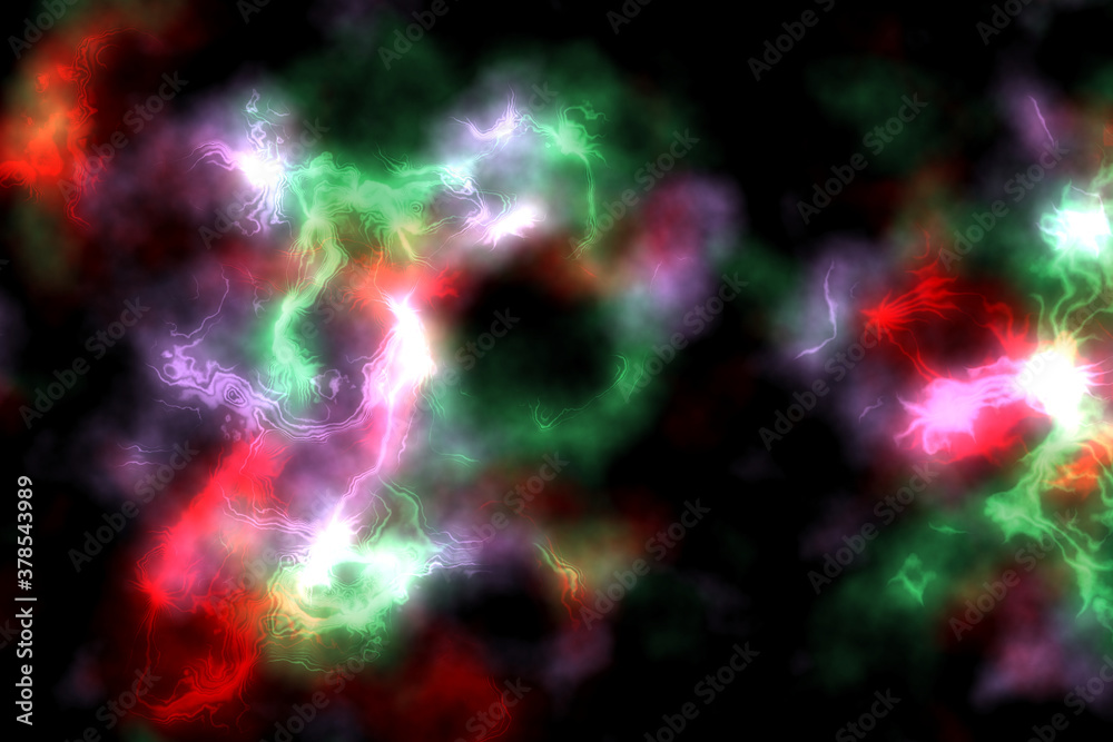 Obraz premium Electrical discharges. Abstract plasma discharge as a background. Psychedelic color image. Abstract bright plasma’s texture on black background.M