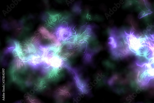 Electrical discharges. Abstract plasma discharge as a background. Psychedelic color image. Abstract bright plasma’s texture on black background.M