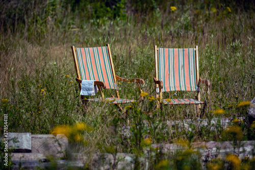 Canvas Print chairs on the grass, nacka, stockholm, sweden, sverige