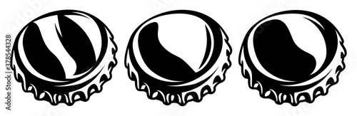 A set of bent metal bottle caps. Monochrome vector illustration