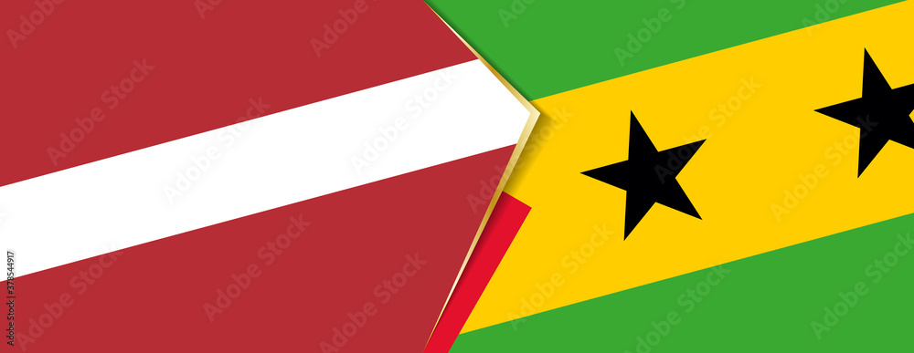 Latvia and Sao Tome and Principe flags, two vector flags. Latvia and Sao Tome and Principe flags, two vector flags.
