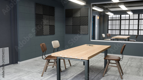Large modern interrogation room 3d illustration