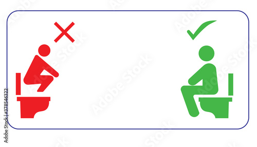 do not squat on the toilet and sitting on toilet banner sign, yes and no