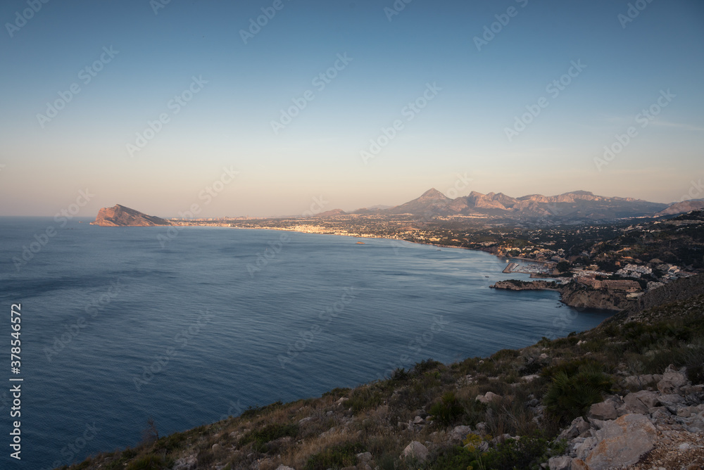 Landscape of the mountainous Mediterranean coastline at sunrise, Spain