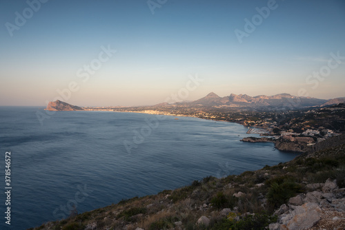 Landscape of the mountainous Mediterranean coastline at sunrise, Spain