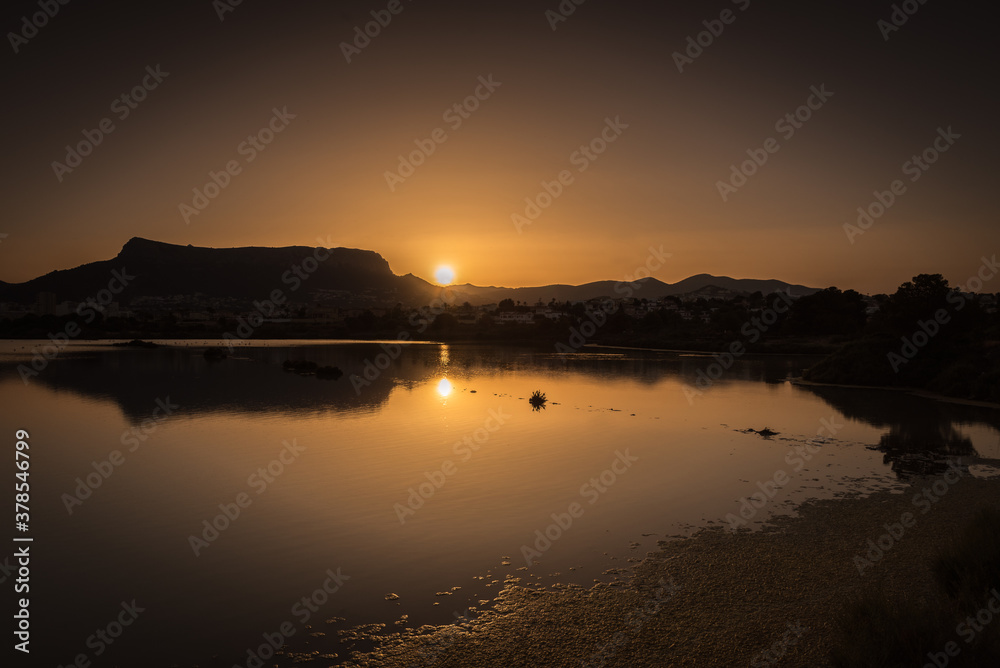 Salt lake of Calpe at sunset, Alicante, Spain