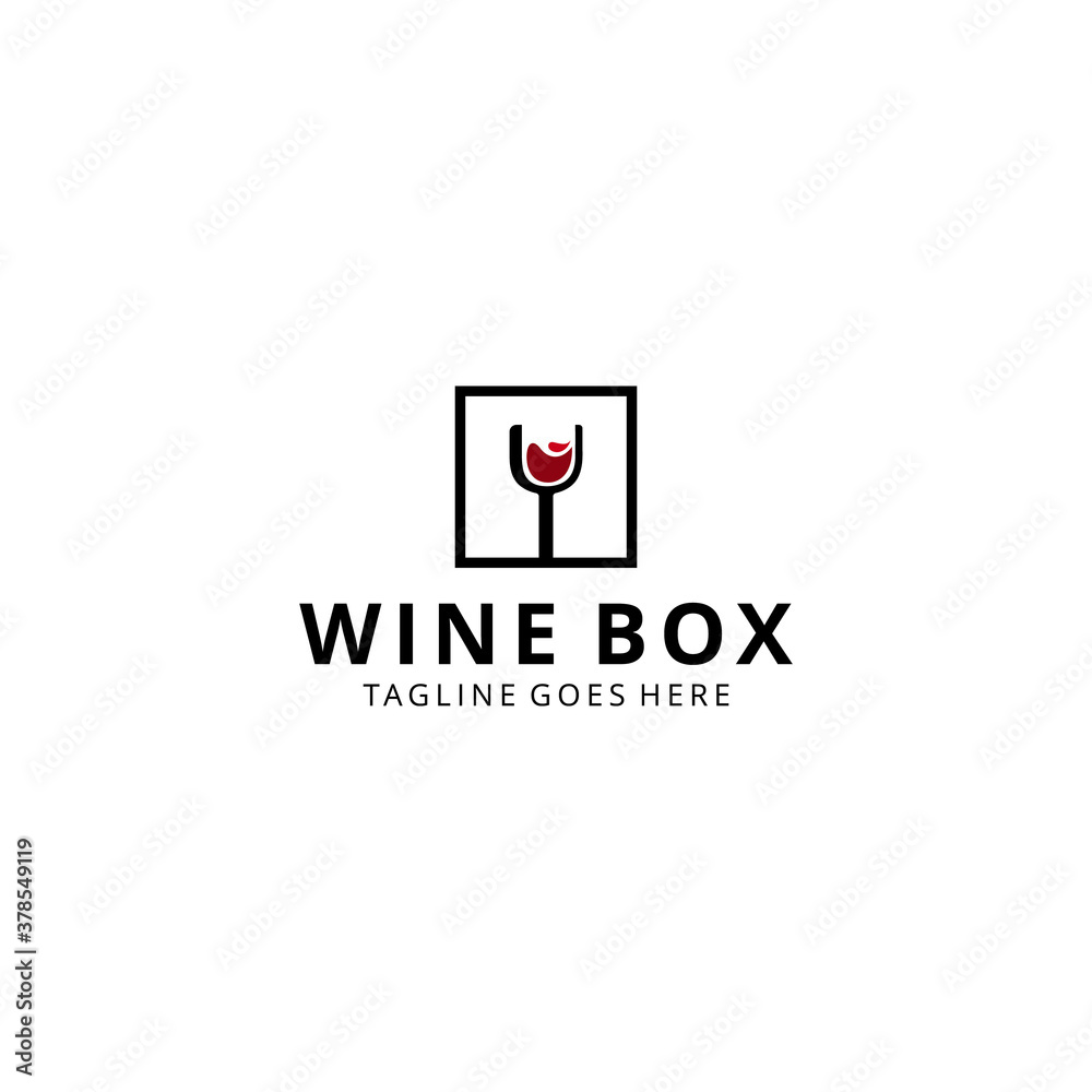 Illustration abstract modern wine glass drink on box sign logo design