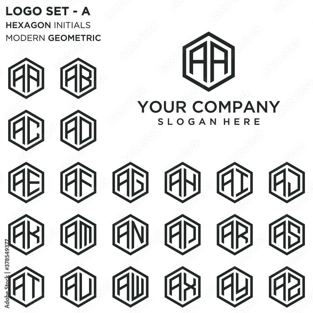 Hexagon initial A and A-Z logo set vector
