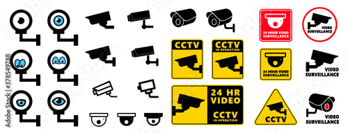 Safety security surveillance video camera eye cctv alert attention zone set icon vector symbool sign eps Prohibition Digital TV internet admittance In operation Closed Circuit Television No entry