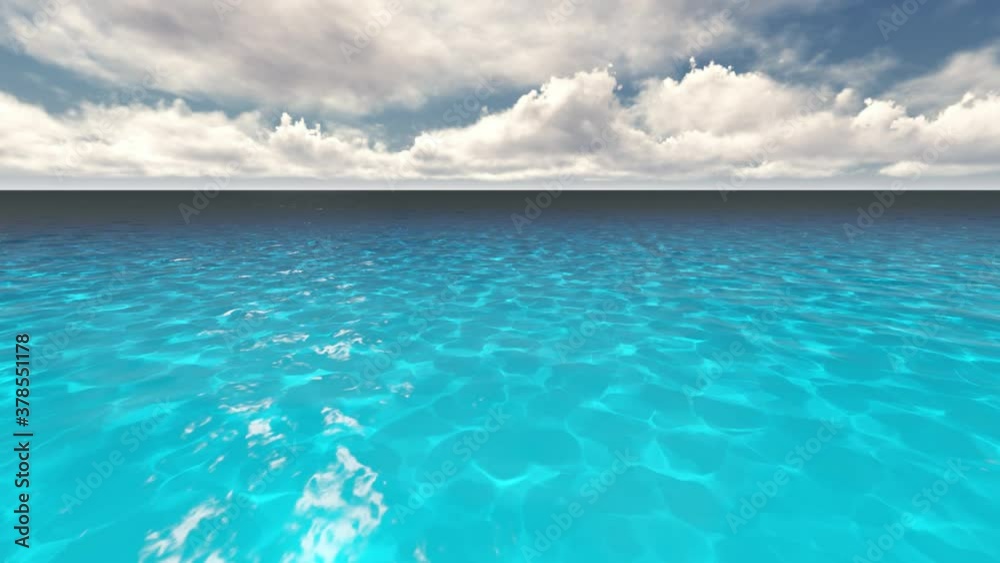 Beautiful tranquil natural vacation seascape with scenic ocean waves in tropical environment, deep clear transparent pure blue water background. A summer travel in paradise, peaceful 3D render Beautiful tranquil natural vacation seascape with scenic ocean waves in tropical environment, deep clear transparent pure blue water background. A summer travel in paradise, peaceful 3D render