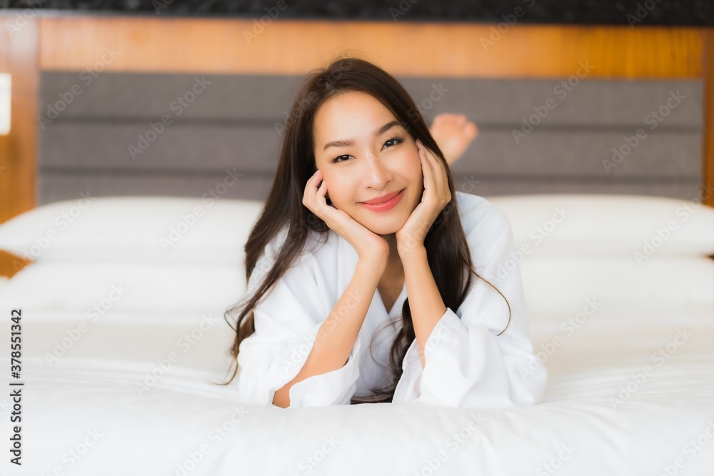 Portrait beautiful young asian woman relax smile on bed Portrait beautiful young asian woman relax smile on bed