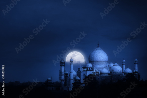 Night view of The Taj Mahal, Agra, Uttar Pradesh, India photo