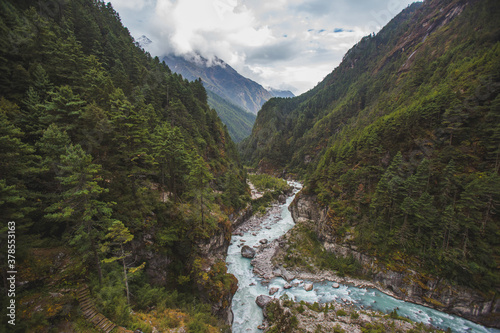 Bhote-Khosi river, Nepal. View from the Hillary bridge