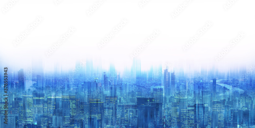 Double exposure vision of modern cityscape background