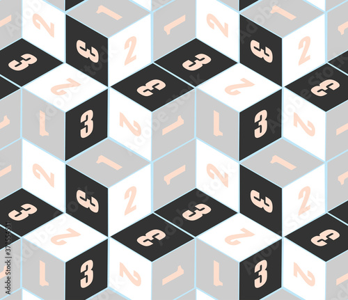 numbers cubes seamless tile silver ivory shades