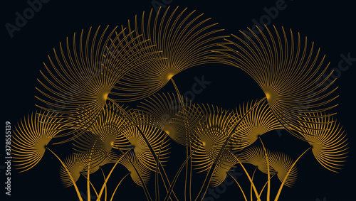 palm leaves background outlined gold