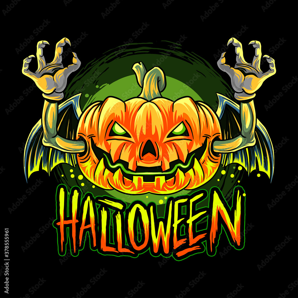 vampire bat with halloween pumpkin head vector de Stock | Adobe Stock