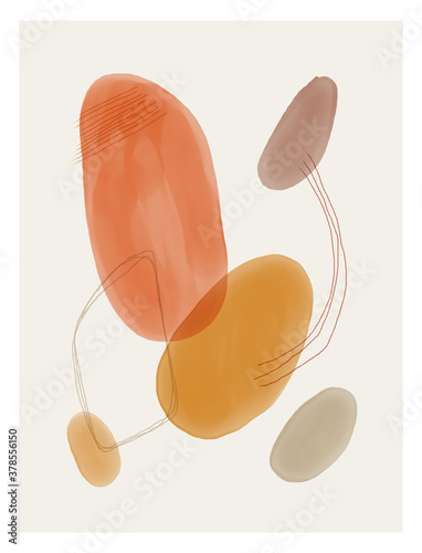 Watercolor illustration. Abstract design with doodles and various shapes. Modern art isolated vector graphic. Creative minimalist geometric frames hand painted for wall decoration, postcard, brochure