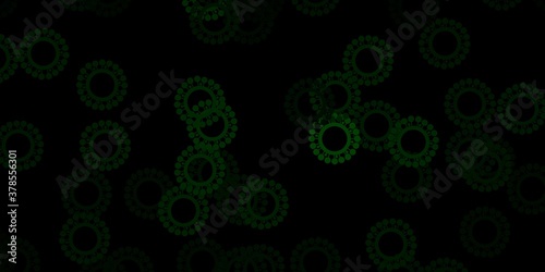 Dark green vector pattern with coronavirus elements.