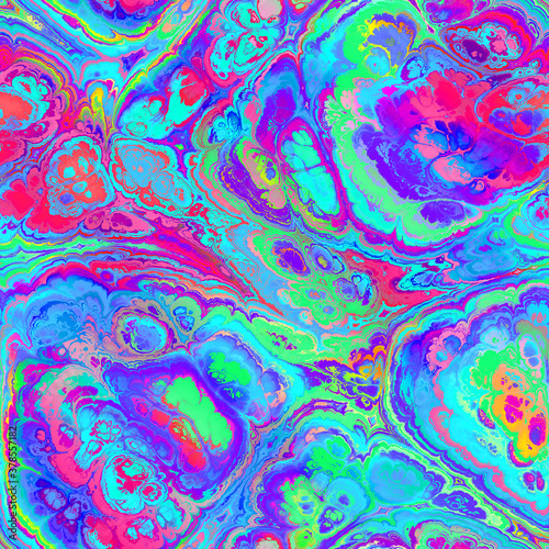 Seamless fractal marble vibrant ornate jpg pattern. High quality illustration. Intense and mysterious energetic seamless surface design. Detailed and vivid glowing marbled pattern.