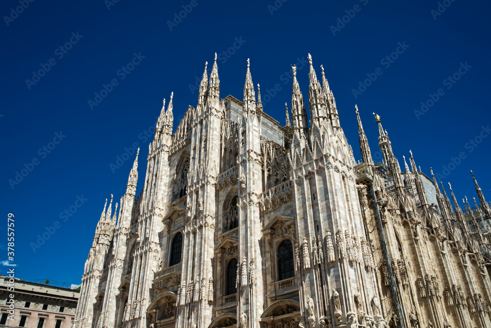 Front of the Milan cathedral gothic architecture outside in Italy Europe