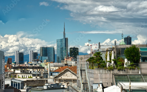 Panorama of modern Milan city in Italy in summer