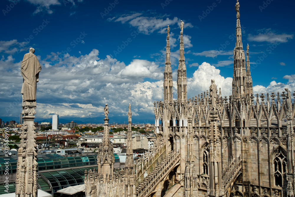 Panorama of Milan in Italy in summer from cathedral roof top