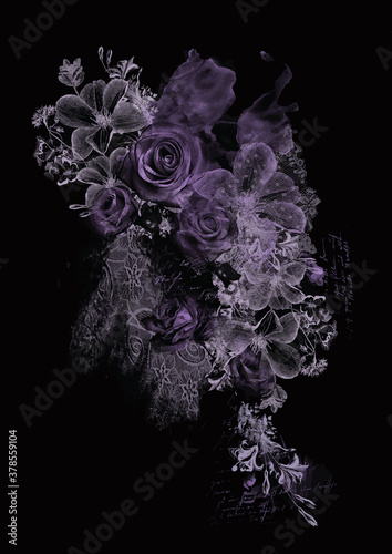 Purple floral design on a black background © Ministry of Graphics