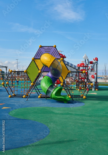 Modern child park decorative and new style slides with swing.