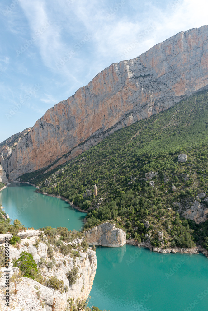 View of the Congost de Mont-rebei gorge in Catalonia, Spain in summer 2020