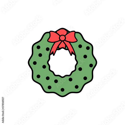 Cristmas green wreath vector line icon in flat modern design