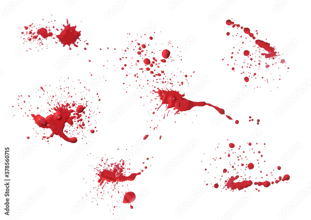 Vector set of red ink bloody volume splash, blots Grunge textured elements for design, background in the shape of blood Vector set of red ink bloody volume splash, blots Grunge textured elements for design, background in the shape of blood