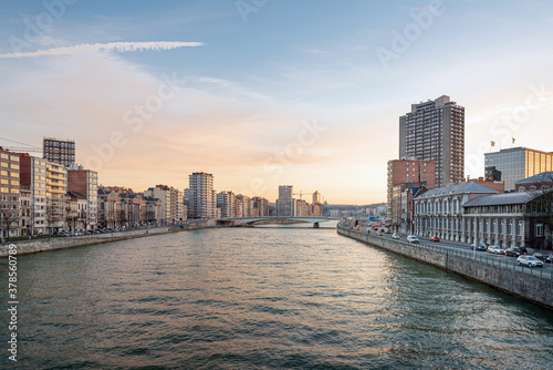 Slika na platnu LIEGE, BELGIUM - February 24, 2018: Architectural landscape by the river in Lieg