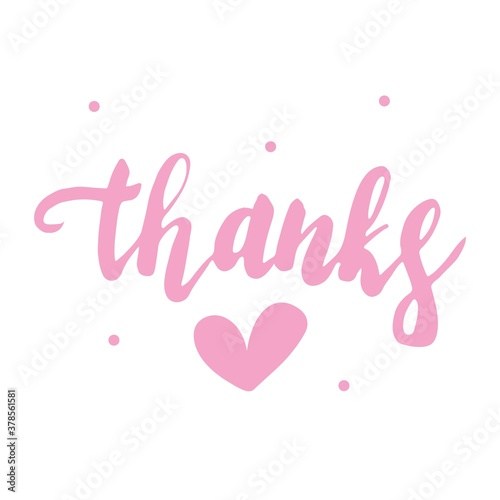 Lettering Thanks and heart pink isolated on a white background. thanksgiving day.