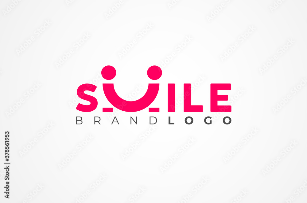 Smile Logo Text, happy face icon and smile text combination,flat design logo template, vector illustration